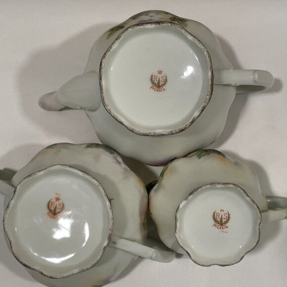 RS PRUSSIA Genuine Vintage Tea Set of 3, Ivory/Green/Gold/Rose Ivy & Floral - Picture 11 of 16
